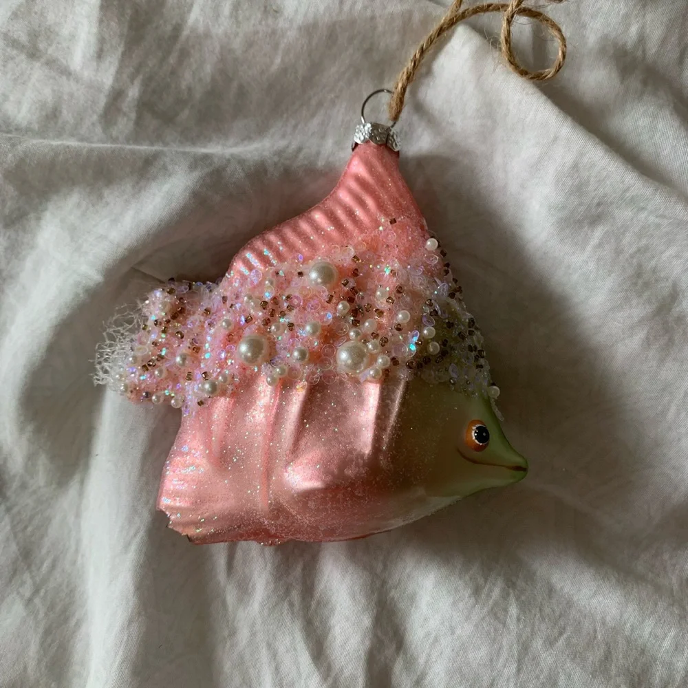 West Elm Set of 2 Glass Bedazzled Ornaments - Fish and Turtle